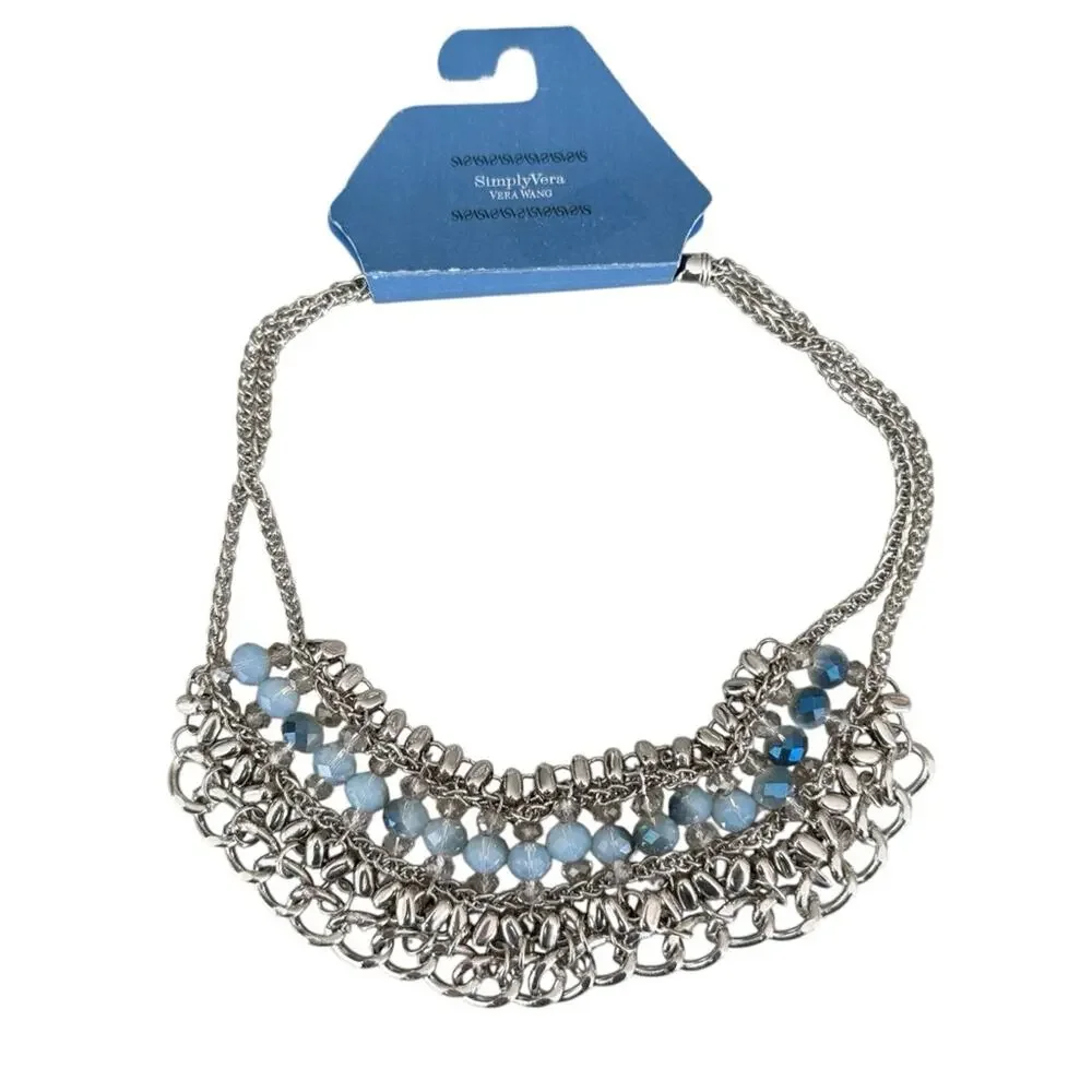 Simply Vera Wang Crystal statement necklace NWT silver tone blue - Picture 1 of 4